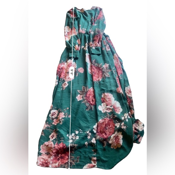 NWOT Ricarica Floral Chiffon Maxi Dress in Forest Green - Picture 6 of 9